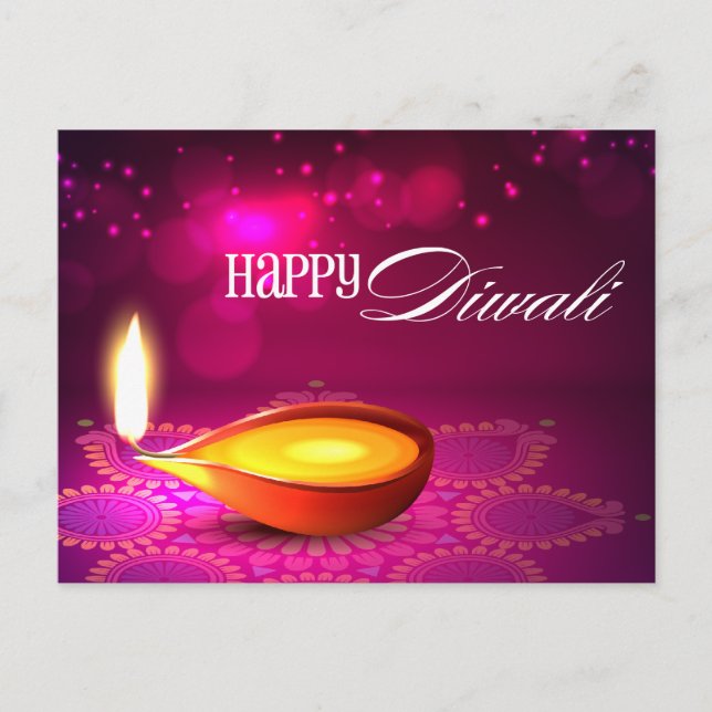 Carte Postale Bokeh allume la lampe de Diwali (Devant)