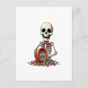 Carte Postale Bol de bonbons squelette Halloween