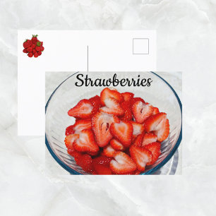 Carte Postale Bol de fraises rouges tranchées Photographie