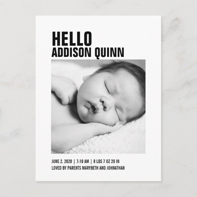 Carte Postale Bold Baby Photo Faire-part de naissa (Devant)