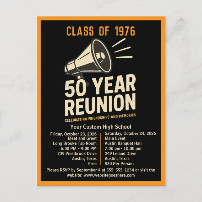 Carte Postale Bold Retro High School Reunion Pep Rally Megaphone (Devant)