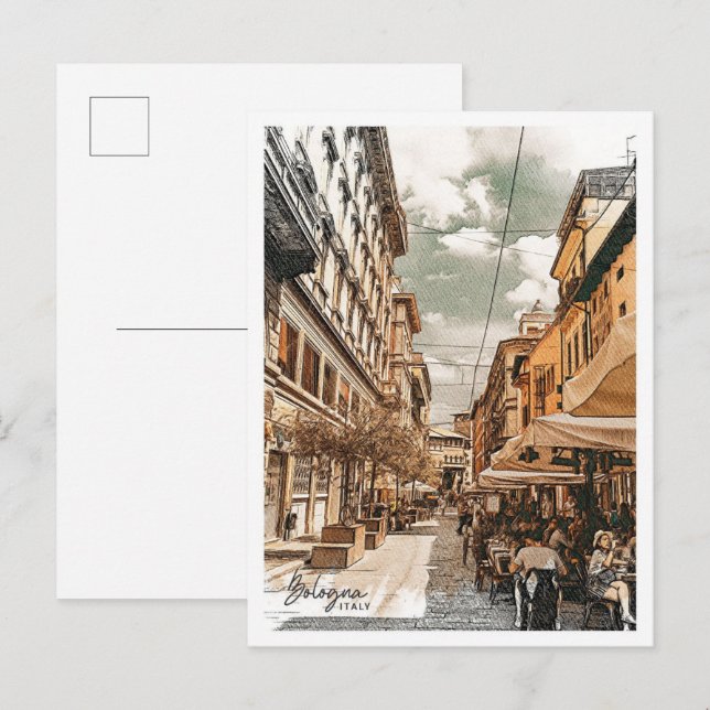 Carte Postale Bologne Italie Belle peinture à l'huile paysage (Devant / Derrière)