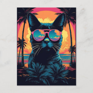 Carte Postale Bombay Chat avec lunettes de soleil à la plage
