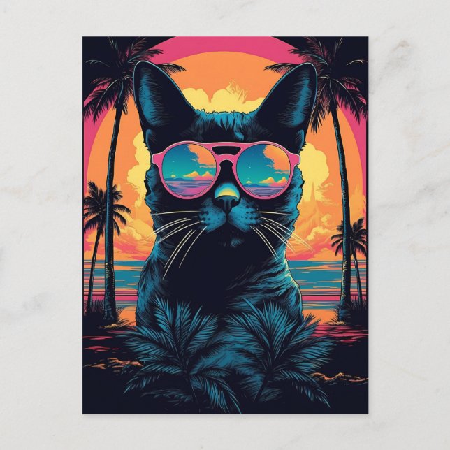 Carte Postale Bombay Chat avec lunettes de soleil à la plage (Devant)