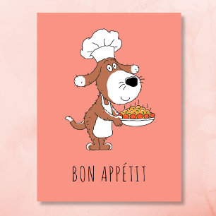 Carte Postale Bon Appétit Chef Cook Cute Funny Chien Puppy Carto