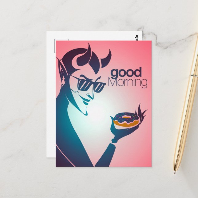 Carte Postale Bon diable du matin avec la beigne (Devant/Arrière en situation)