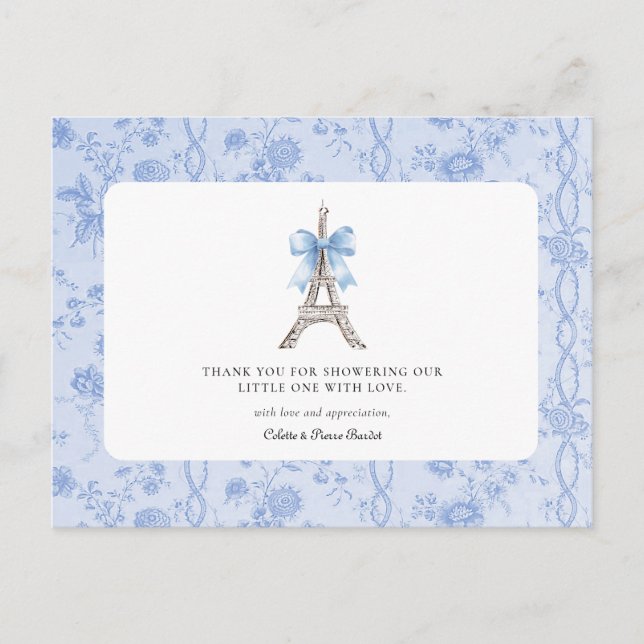 Carte Postale Bon Jour Bebe Romantique Bleu Merci français (Devant)