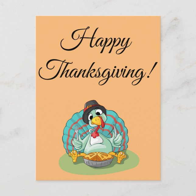 Carte Postale bon thanksgiving, bande dessinée drôle de dinde (Devant)