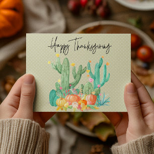 Carte Postale Bon thanksgiving Cactus Citrouille aquarelle