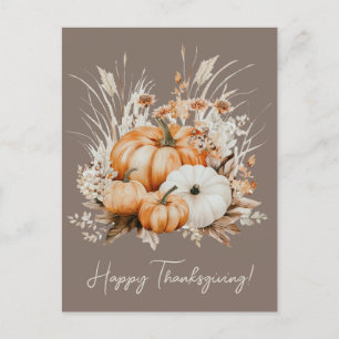 Carte Postale Bon thanksgiving d'aquarelle Citrouilles d'herbe s