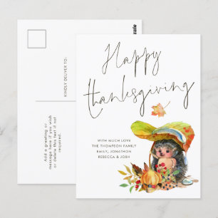 Carte Postale Bon thanksgiving de script de hérisson mignon