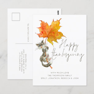 Carte Postale Bon thanksgiving de script manuscrit de chat migno