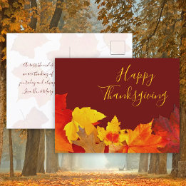 Carte Postale Bon thanksgiving Feuilles rouges