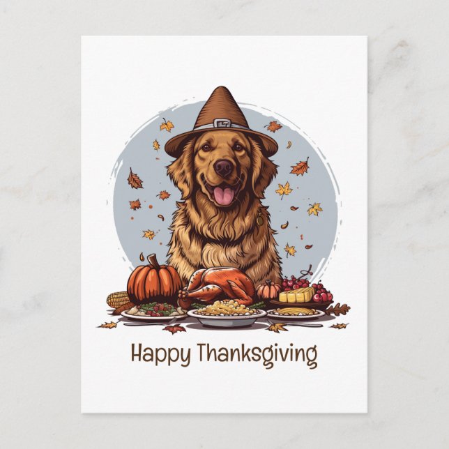 Carte Postale Bon thanksgiving Golden Retriever Chien (Devant)
