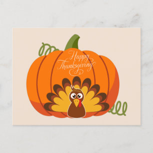 Carte Postale Bon thanksgiving mignonne Turquie et Citrouille