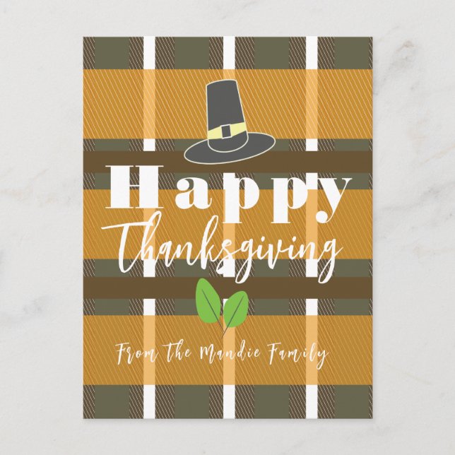 Carte Postale Bon thanksgiving Pèlerin Casquette Plaid (Devant)