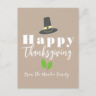 Carte Postale Bon thanksgiving Pèlerin Casquette Script de verdu