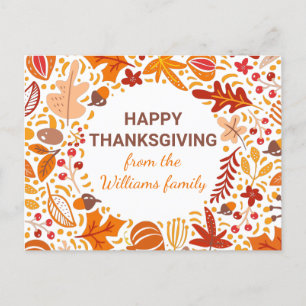 Carte Postale Bon thanksgiving personnalisé Feuilles Automne Wre