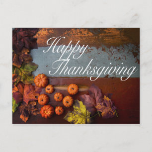 Carte Postale bon thanksgiving Rustique Automne Feuilles Gourdes