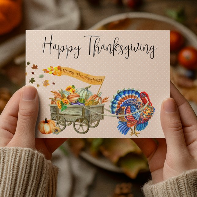 Carte Postale Bon thanksgiving Turquie Citrouille Wagon (Créateur téléchargé)