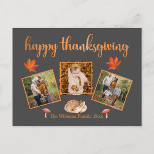 Carte Postale bon thanksgiving, vacances 3 photos collage gris