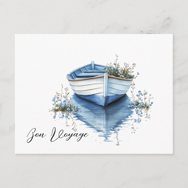 Carte Postale Bon Voyage Rowboat Blue Flowers (Devant)
