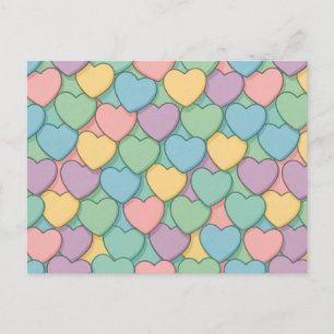 Carte Postale bonbons colorés motif de coeur pour la Saint-Valen