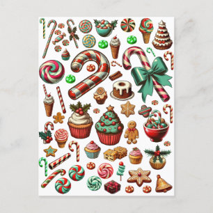 Carte Postale Bonbons et friandises de Noël Clipart