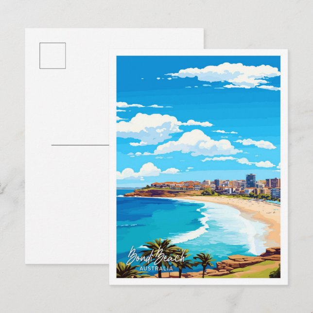 Carte Postale Bondi Beach Australie Voyage Illustration Vintage (Devant / Derrière)