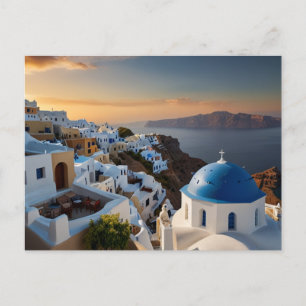 Carte Postale Bonheur du coucher de soleil à Santorin
