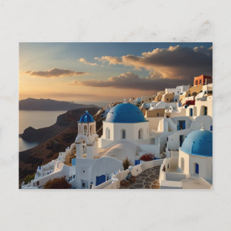 Carte Postale Bonheur du coucher de soleil à Santorin