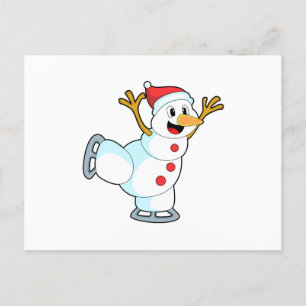 Carte Postale Bonhomme de neige au Patinage sur glace avec Patin