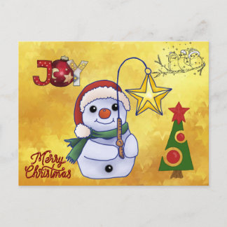 Carte Postale bonhomme de neige avec étoile