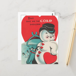 Carte Postale Bonhomme de neige cool rétro vintage Saint-Valenti