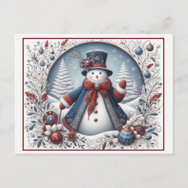Carte Postale Bonhomme de neige de Noël (Devant)