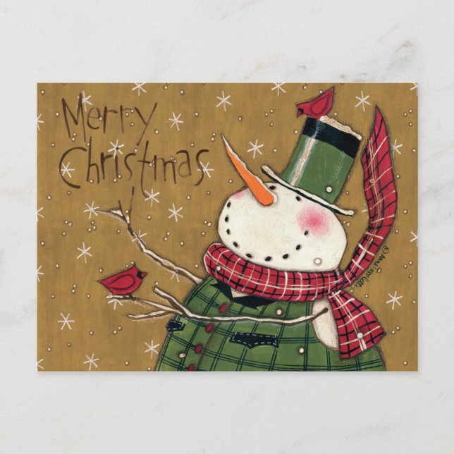 Carte Postale Bonhomme de neige investi par vert (Devant)