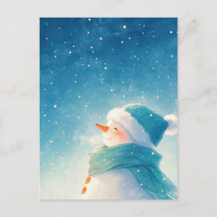 Carte Postale Bonhomme de neige souriant et fantaisiste sous un 