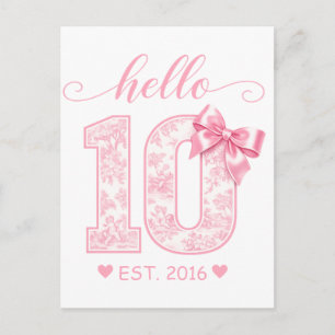 Carte Postale Bonjour 10 Anniversaire Rose Bonjour 10 Année pe