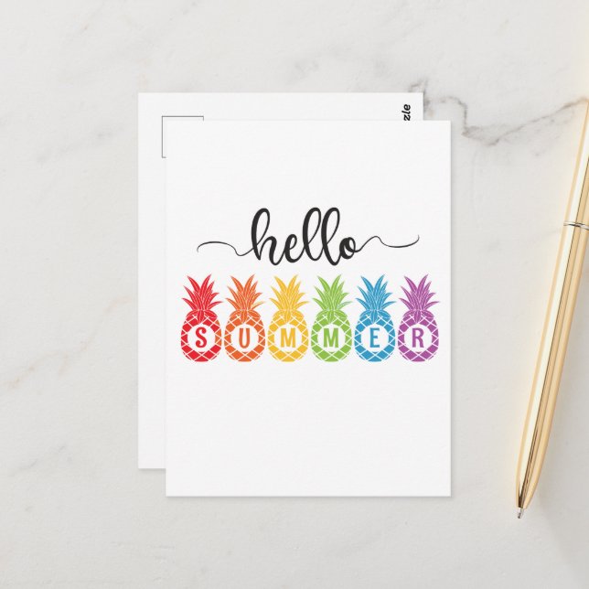 Carte Postale Bonjour Ananas d'été (Devant/Arrière en situation)