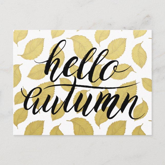 Carte Postale Bonjour automne - Gold automne Feuilles Postcard (Devant)