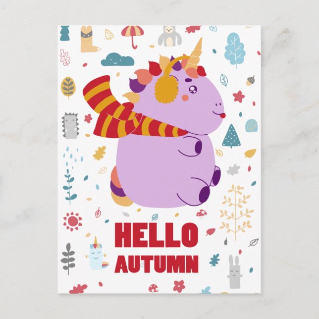 Carte Postale Bonjour Automne Purple Unicorne (Devant)