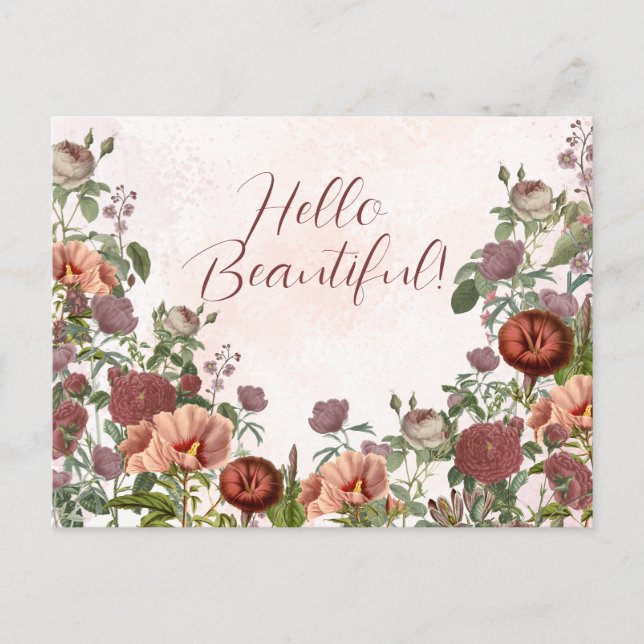 Carte Postale Bonjour Belle Flore Botanique Aquarelle Boho (Devant)
