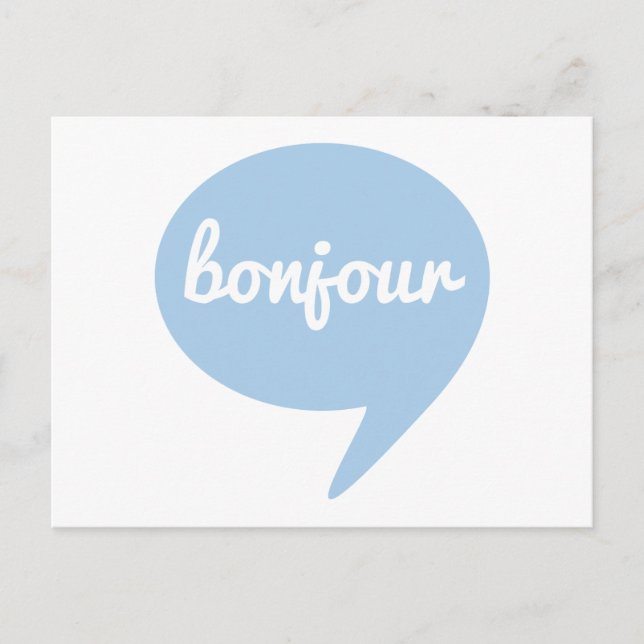 Carte Postale bonjour bulle d'expression bleue, art du mot franç (Devant)