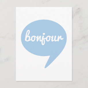 Carte Postale bonjour bulle d'expression bleue, art du mot franç