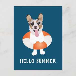 Carte Postale Bonjour Chiens de plage de Corgi été