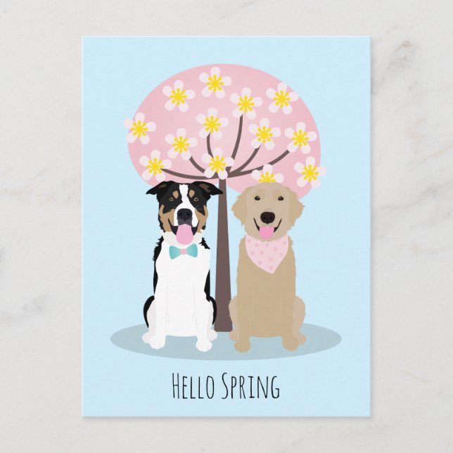 Carte Postale Bonjour Chiens De Printemps Par Cherry Blossom Tre (Devant)