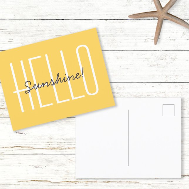 Carte Postale Bonjour Citation Jaune Soleil  (Hello Sunshine Yellow Typography Quote Postcard)