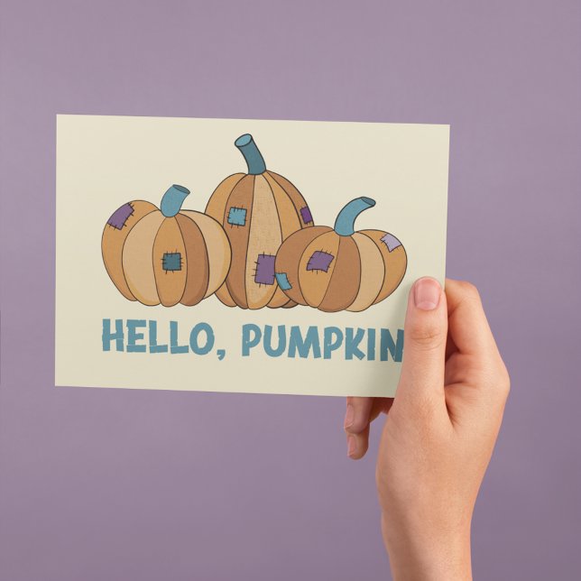 Carte Postale Bonjour, Citrouille Blank Automne Citrouilles d'au (Créateur téléchargé)