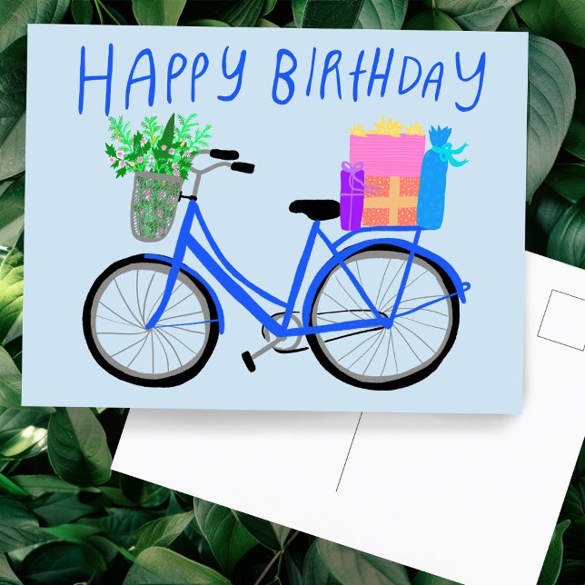 Carte Postale BONJOUR D'ANNIVERSAIRE Bicycle Bleu Cute Personnal (HAPPY BIRTHDAY Cute Blue Bicycle Gifts Custom Postcard
)