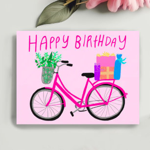 Carte Postale BONJOUR D'ANNIVERSAIRE Bicycle rose mignon Personn